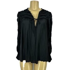 Ulla Johnson Size 10 Women Maeve Blouse Midnight Flared Double Edge Ruffle BD4